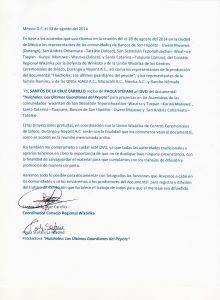 Carta entrega DVD Huicholes -  para asambleas